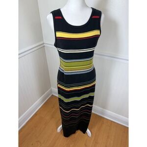 J.Crew Striped Sweater Maxi Dress Women Size M Yellow Red Green Tank Knit